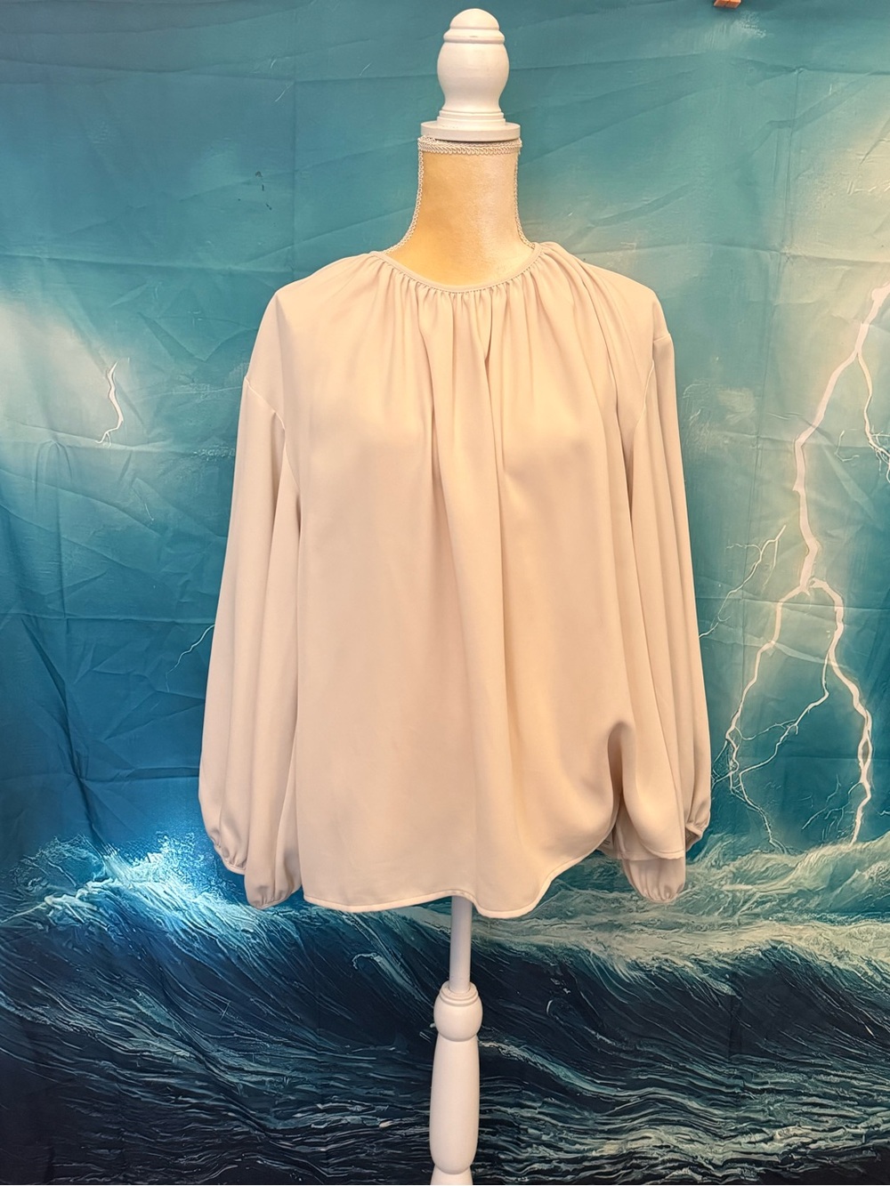 Totême Cream Gathered-Neck Long Sleeve Blouse